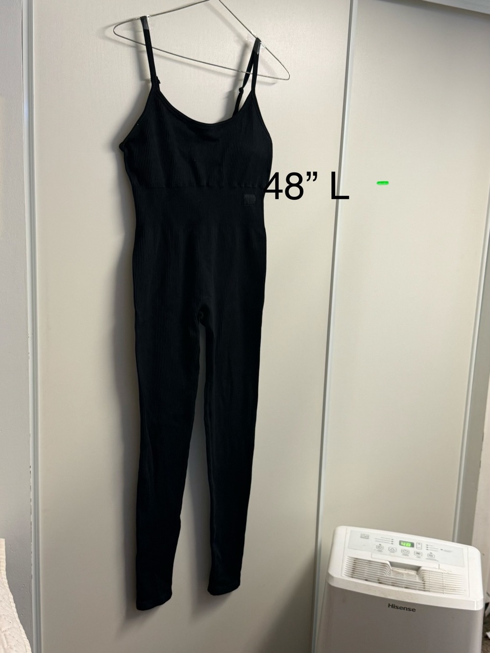 Black Ribbed Spaghetti-Strap Jumpsuit Size small stretched ribbed knit